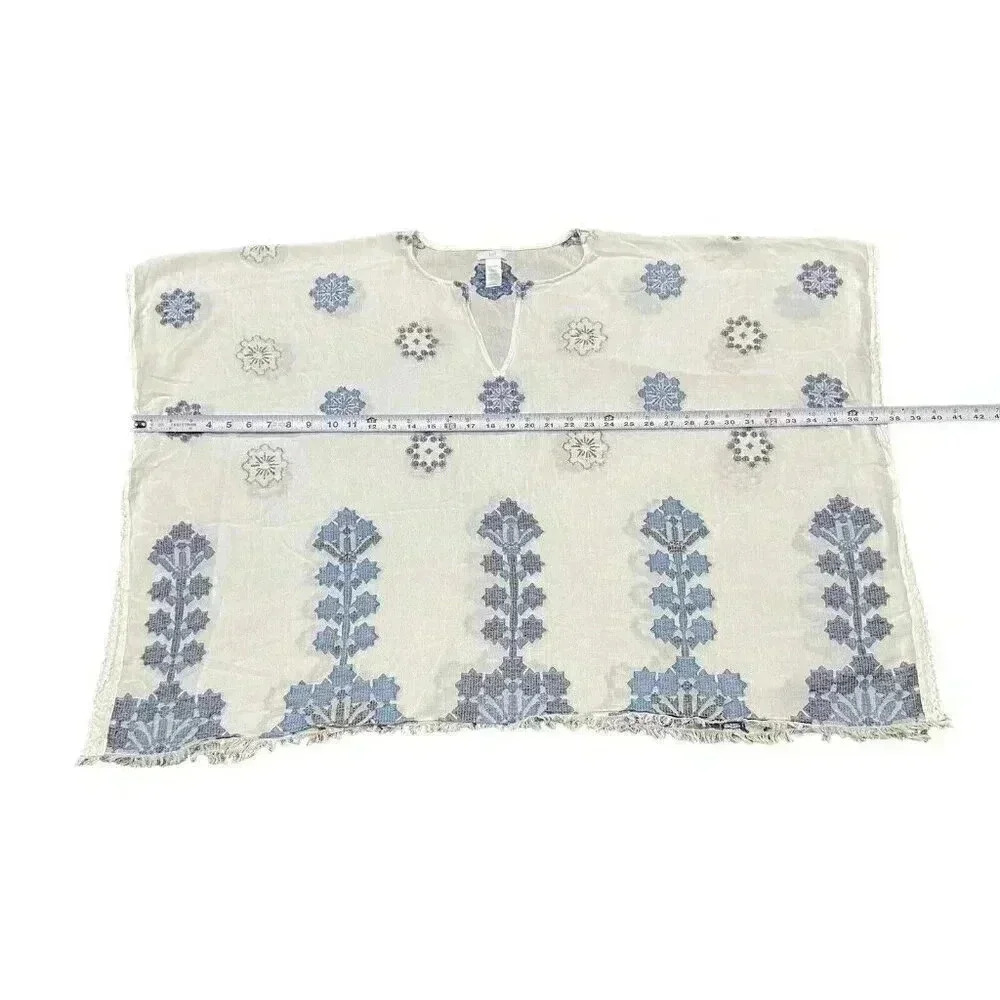 J Jill Ocean Breeze Jacquard Embroidered Open‎ Cotton Poncho One Size Boho Beach - Picture 5 of 7